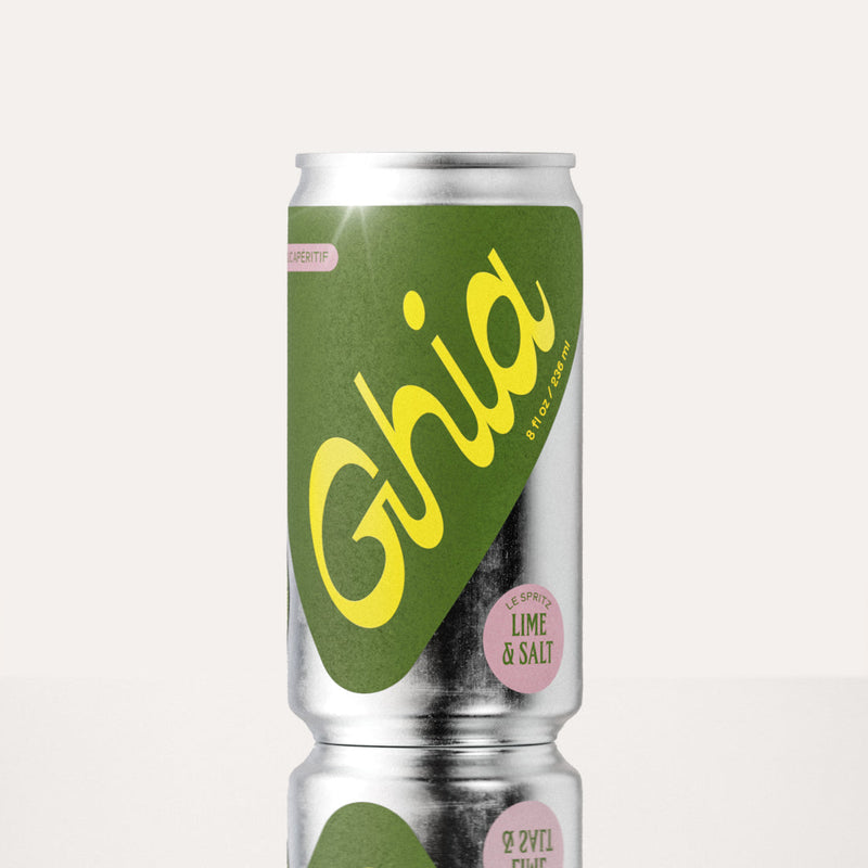 Ghia Le Spritz Lime & Salt can with green label on a white background